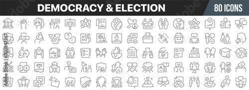 Democracy and election line icons collection. Big UI icon set in a flat design. Thin outline icons pack. Vector illustration EPS10