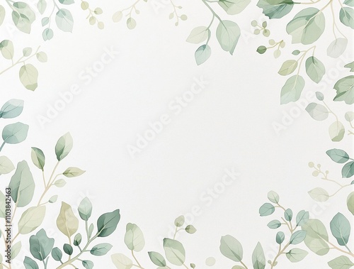 Beautiful watercolor illustration of green leaf pattern on white paper, delicate, botanical art, botanical prints, greenery