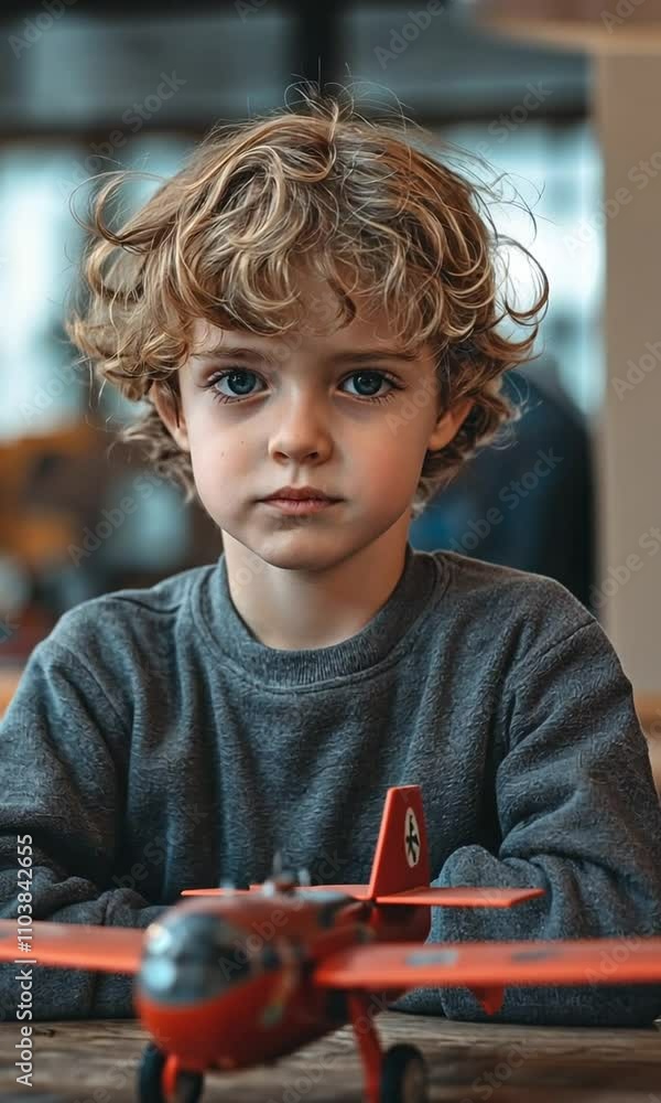 In class, a little boy assembles an aeroplane roboy toy. In class, a little boy assembles an aeroplane roboy toy.