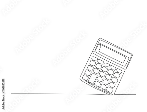 Continuous line drawing art of calculator accounting tool. Calculator in single line draw with active stroke.