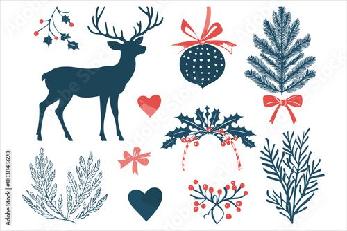 Snowflake and Deer Silhouette Combo for Christmas Elements
