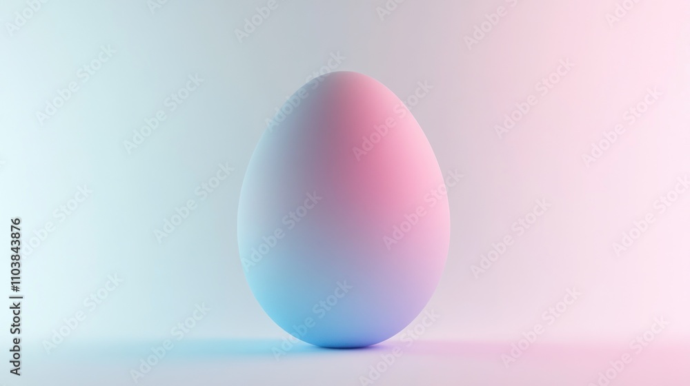 Fototapeta premium Single large egg illuminated by pink and blue light on white background.