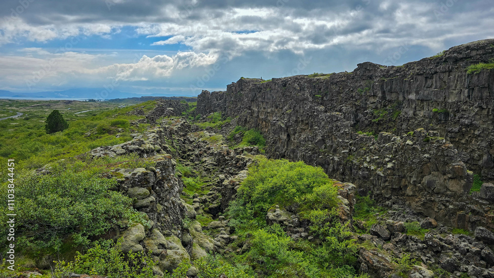 Thingvellir National Park: Aerial View of Iceland's Rift Valley and Oxararfoss Waterfall Thingvellir National Park: Aerial View of Iceland's Rift Valley and Oxararfoss Waterfall