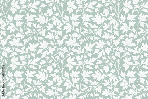 Toile pattern tapestry. Arts and crafts. Monochrome botanical pattern background. Created with Generative AI technology