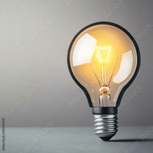 Vintage light bulb glowing against a textured gray background