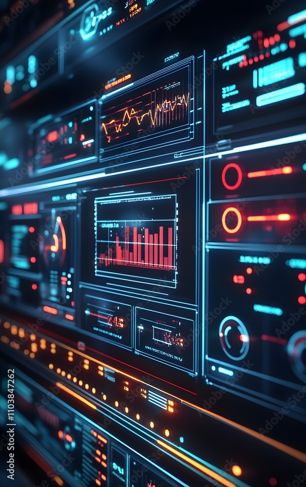 An advanced monitoring system for peak energy use, with sensors tracking electricity demand and digital displays showing load balancing in action An advanced monitoring system for peak energy use, with sensors tracking electricity demand and digital displays showing load balancing in action