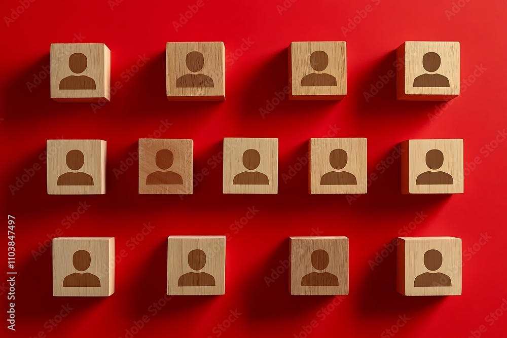 Diverse Workforce Collaboration Wooden Cubes Flat Lay Diverse Workforce Collaboration Wooden Cubes Flat Lay