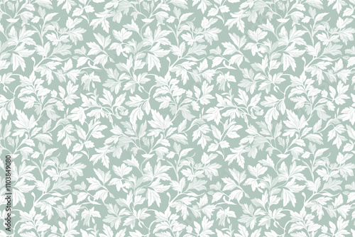 Toile pattern tapestry. Arts and crafts. Monochrome botanical pattern background. Created with Generative AI technology