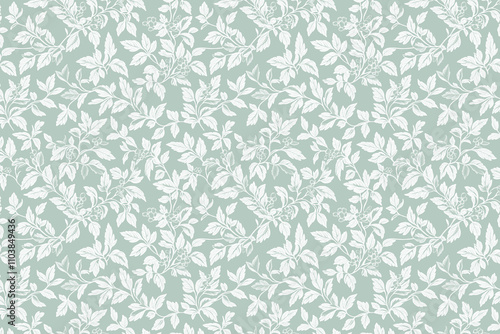 Toile pattern tapestry. Arts and crafts. Monochrome botanical pattern background. Created with Generative AI technology