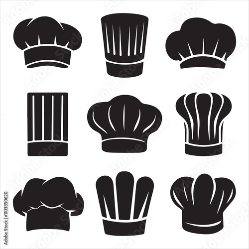 set of vector different types of chef hat silhouette