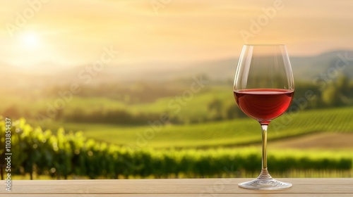 Red Wine Glass Sunset Vineyard Landscape Winery Drink