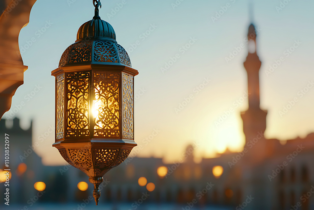 Islamic ramadan kareem celebration lantern with beautiful bokeh lights in the background. Islamic ramadan kareem celebration lantern with beautiful bokeh lights in the background.