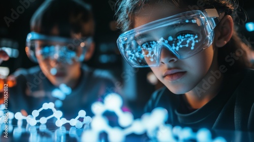 Wallpaper Mural Two children wearing goggles are looking at a blue object Torontodigital.ca