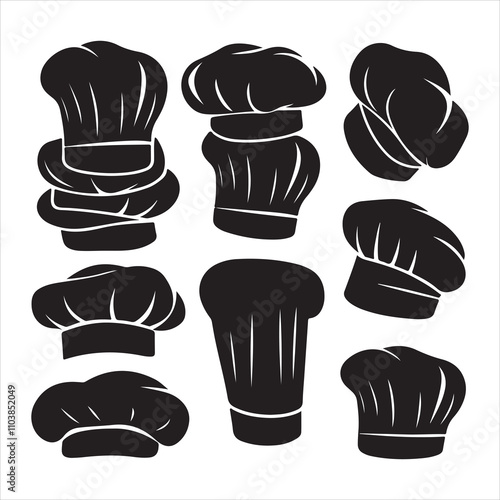 set of vector different types of chef hat silhouette