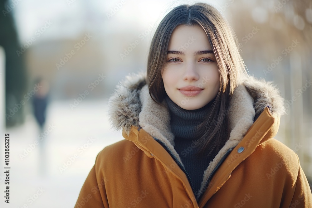 Winter portrait of young woman in warm coat outdoors Winter portrait of young woman in warm coat outdoors