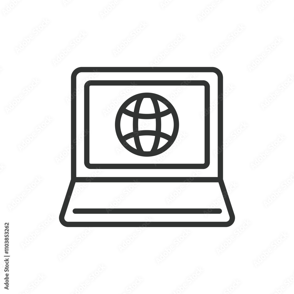 Internet laptop, icon in line design. Internet, laptop, computer, network, online, device, connection on white background vector. Internet laptop editable stroke icon Internet laptop, icon in line design. Internet, laptop, computer, network, online, device, connection on white background vector. Internet laptop editable stroke icon