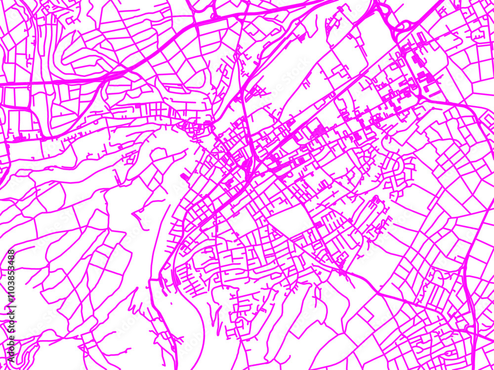 Fototapeta premium Neon Style Road Map overlay of Bad Kreuznach, Germany in in Bright Pink.