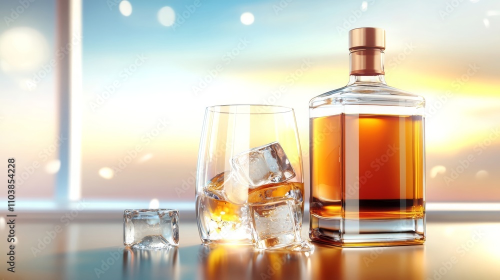 Amber Liquor Ice Cubes Sunset View Drinks Photography Amber Liquor Ice Cubes Sunset View Drinks Photography
