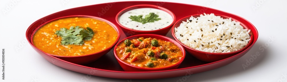 Indian Thali with Dal, Rice, and Colorful Curries on Elegant Plate Indian food cuisine Indian Thali with Dal, Rice, and Colorful Curries on Elegant Plate Indian food cuisine