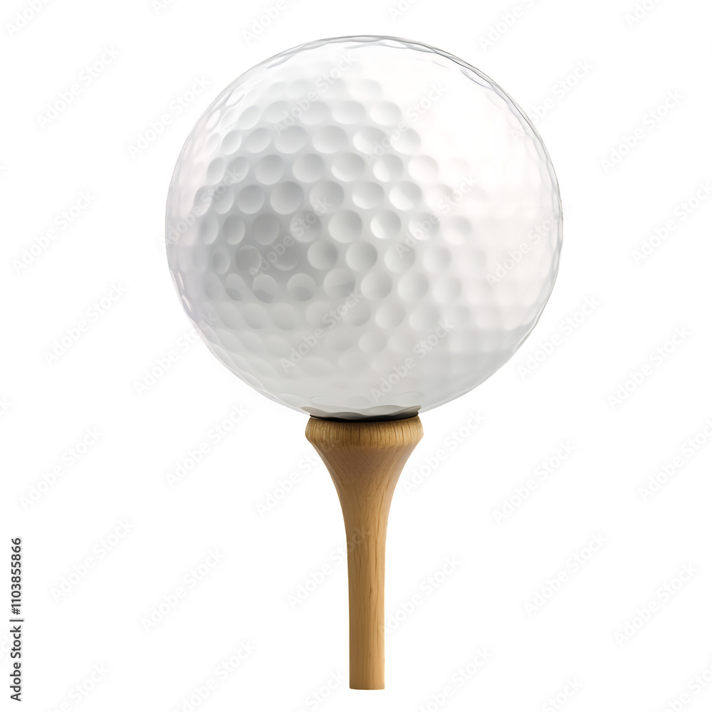 Golf Ball Resting on Tee with Sharp Details on Transparent Background Golf Ball Resting on Tee with Sharp Details on Transparent Background