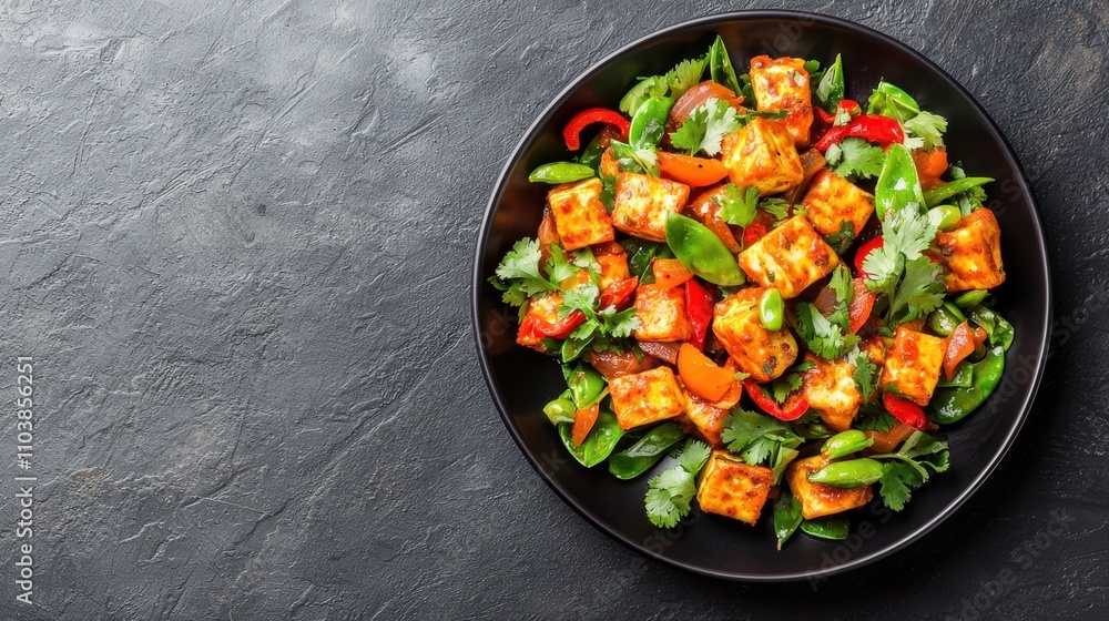 custom made wallpaper toronto digitalFresh Colorful Tofu Salad in a Black Bowl on Dark Background Indian food cuisine