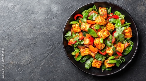 Wallpaper Mural Fresh Colorful Tofu Salad in a Black Bowl on Dark Background Indian food cuisine Torontodigital.ca