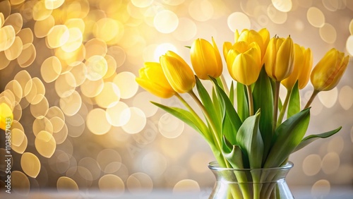 Stunning Silhouette of Yellow Tulips in a Vase Isolated on a Light Background, Perfect for Nature Lovers and Floral Decor Enthusiasts, Capturing the Beauty of Spring Blooms