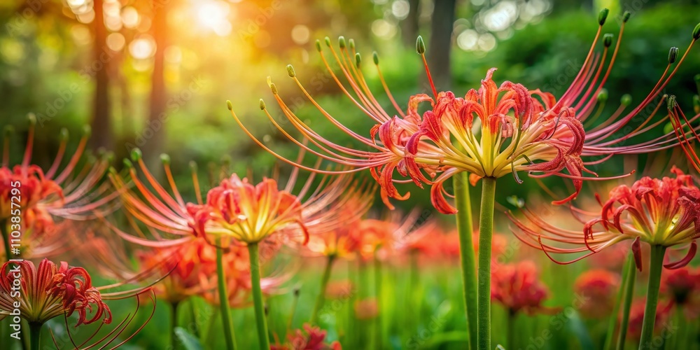 Stunning Spider Lily Blooms in a Lush Garden Setting Showcasing Nature's Beauty and Vibrant Colors Perfect for Botanical and Floral Enthusiasts Stunning Spider Lily Blooms in a Lush Garden Setting Showcasing Nature's Beauty and Vibrant Colors Perfect for Botanical and Floral Enthusiasts