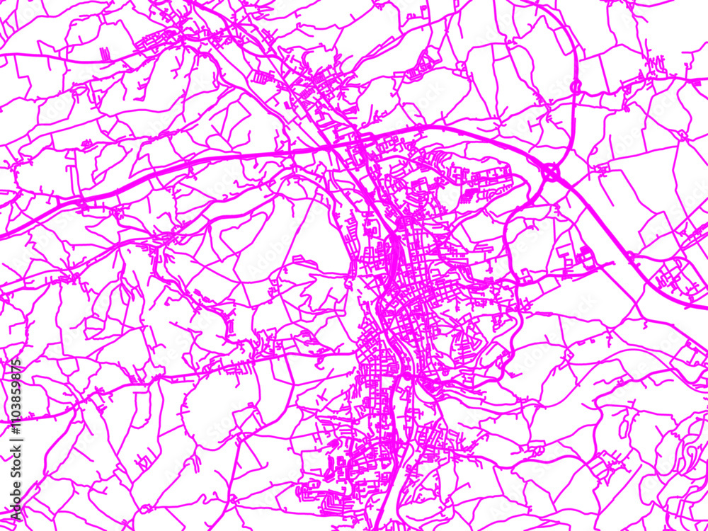 Obraz premium Neon Style Road Map overlay of Gera, Germany in in Bright Pink.
