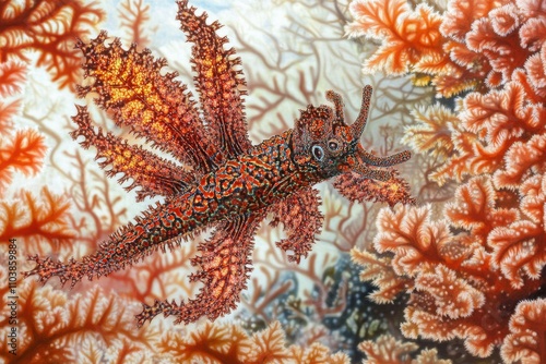 Ornate Ghost Pipefish in Coral photo