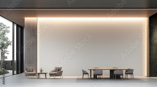 Wallpaper Mural Bright and airy living room with warm color accents, minimalist design featuring a table, chairs, and a cozy living room set for a relaxing environment Torontodigital.ca