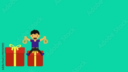 animated footage with the theme Thanks Giving Day. someone was sitting on a horse and carrying two bags of money. 4k videos