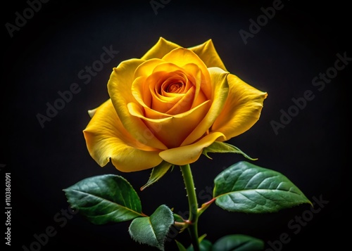 Stunning Yellow Rose Against Black Background - Vibrant Floral Beauty in Contrast, Perfect for Nature Lovers, Home Decor, and Graphic Design Projects