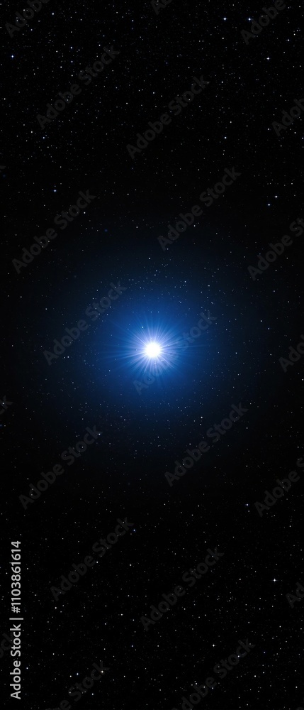 Obraz premium A brilliant sun shines in the center of a stunning clear blue sky, surrounded by an endless expanse of space. , celestial center, open space, expansive landscape