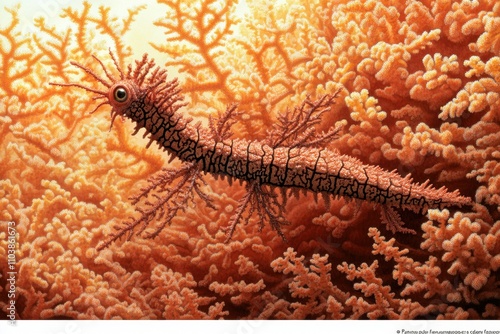 Ornate Ghost Pipefish in Coral photo