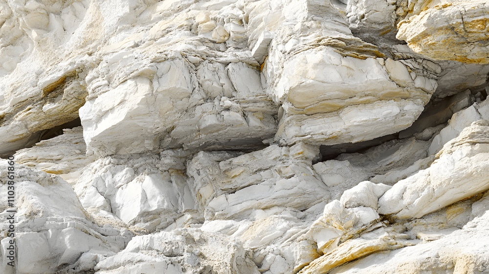 Close-up of a rugged, layered rock formation. White and beige tones dominate the textured surface, showing natural erosion and geological strata. Close-up of a rugged, layered rock formation. White and beige tones dominate the textured surface, showing natural erosion and geological strata.
