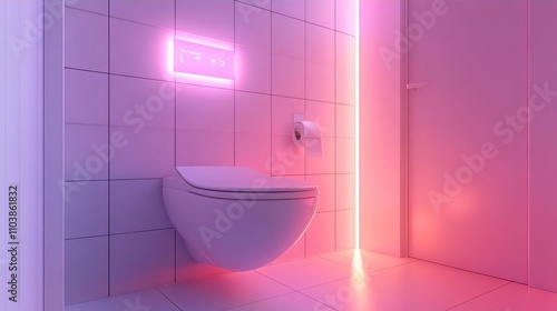 Modern Smart Toilet in Pink Neon Lit Bathroom