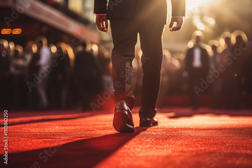 Generative AI picture of red carpet for celebrities with paparazzi festival award photo