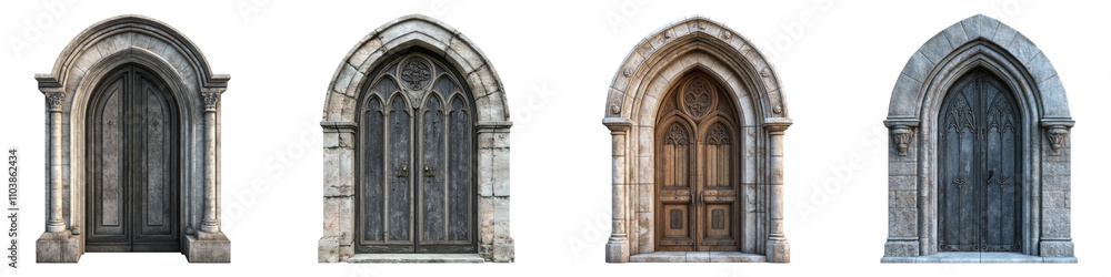 Vaulted door isolated on transparent background, Set of Vaulted door isolated on transparent background, Set of