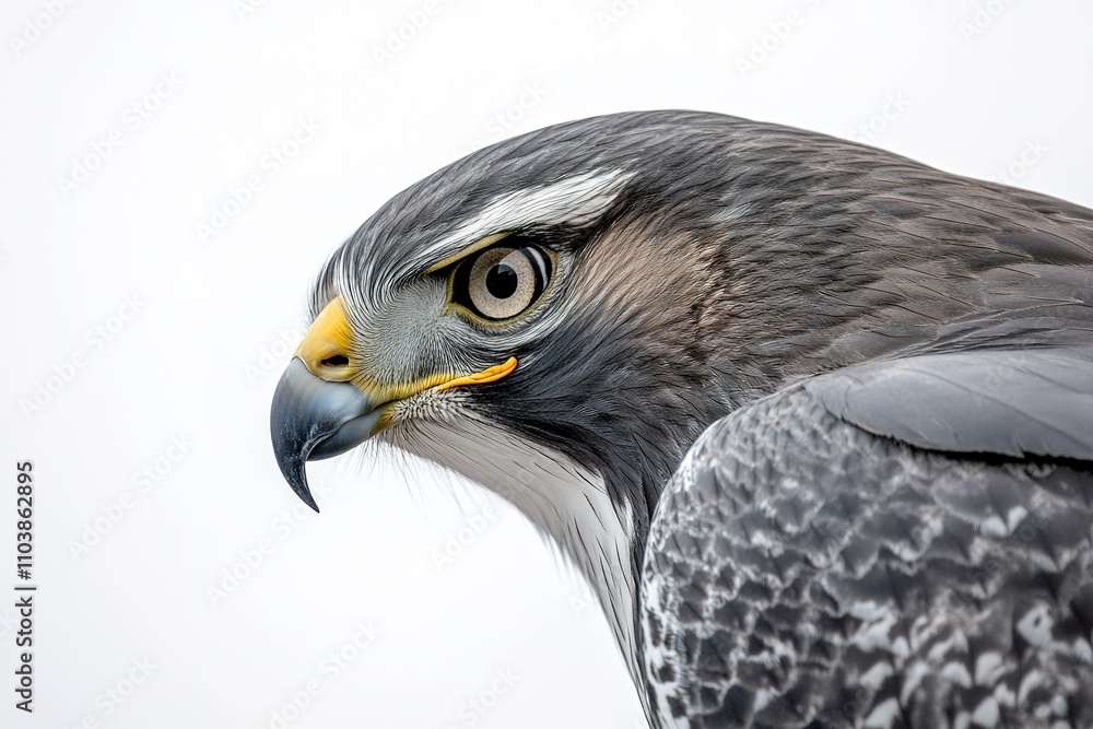 Close-up of stern peregrine falcon with sharp gaze Close-up of stern peregrine falcon with sharp gaze