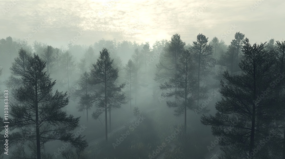 Misty Forest Landscape: A Tranquil Nature Scene Misty Forest Landscape: A Tranquil Nature Scene