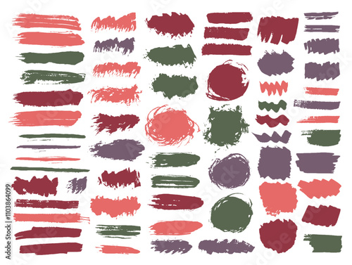 Paint brush stroke grunge graphic elements vector collection. Paintbrush black splashes isolated on white. Graffiti texture. Box dry dye artistic badges. Strokes, drawn back stamps.