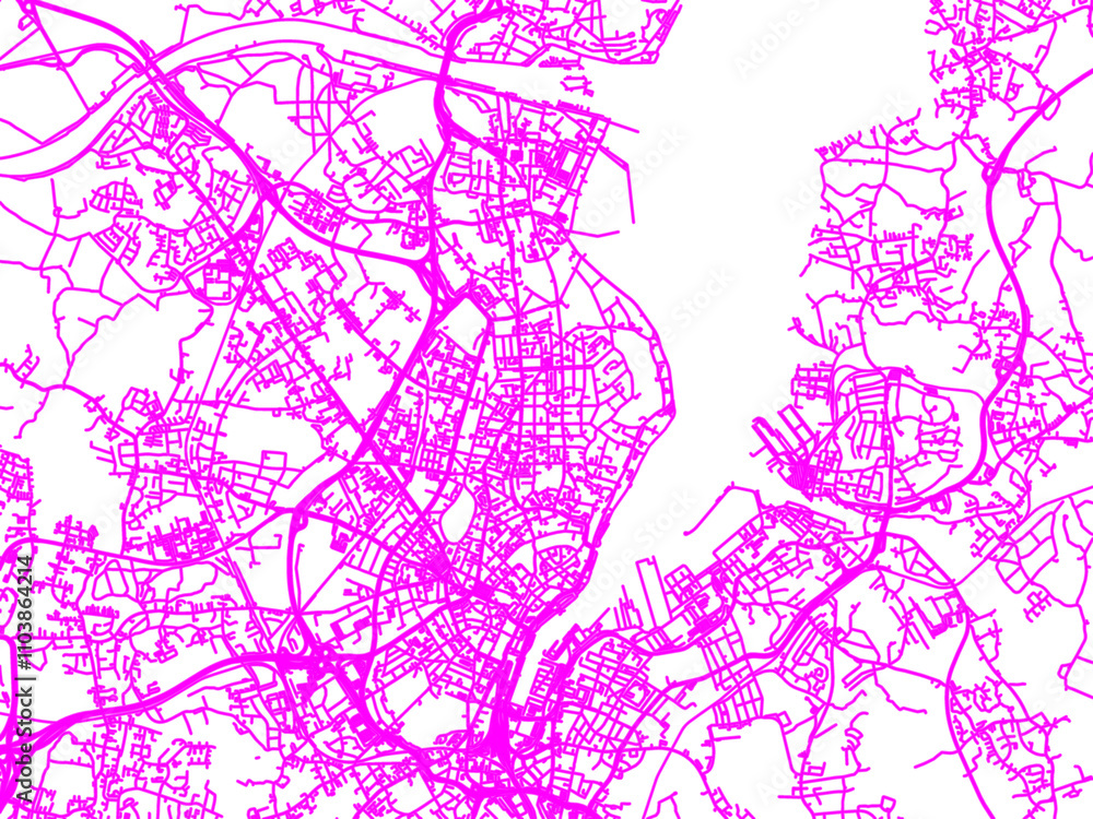 Fototapeta premium Neon Style Road Map overlay of Kiel, Germany in in Bright Pink.