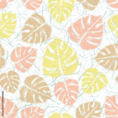Ceriman striped foliage botanical repeat rapport over noisy background. Elega...