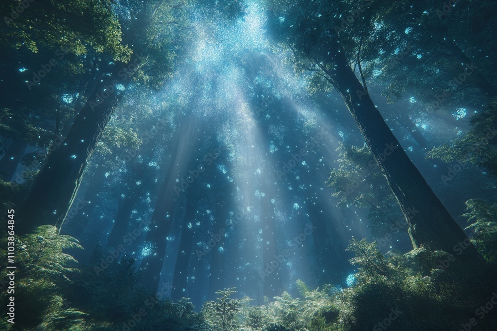 Fototapeta premium A forest with trees and a blue sky