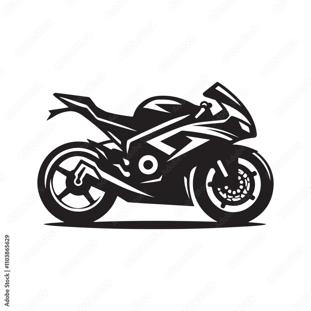Minimalistic Sports Bike Silhouette Vector Icon in Black Minimalistic Sports Bike Silhouette Vector Icon in Black