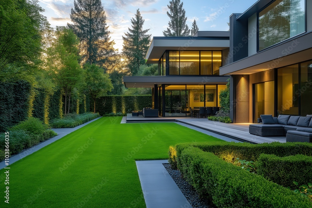 A large house with a lush green lawn and a beautiful garden A large house with a lush green lawn and a beautiful garden