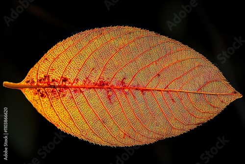 Close-up of a decomposing leaf against a dark background , isolated on white background, , copy space, copy space for text,