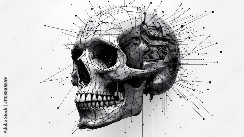 Fototapeta premium D human skull lines, panoramic view.