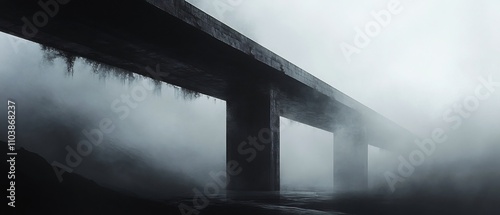 Ethereal and liminal bridge structure fading into an ambiguous dreamlike haze and atmospheric fog  Minimalist and surreal landscape evoking a sense of mystery and tranquil contemplation